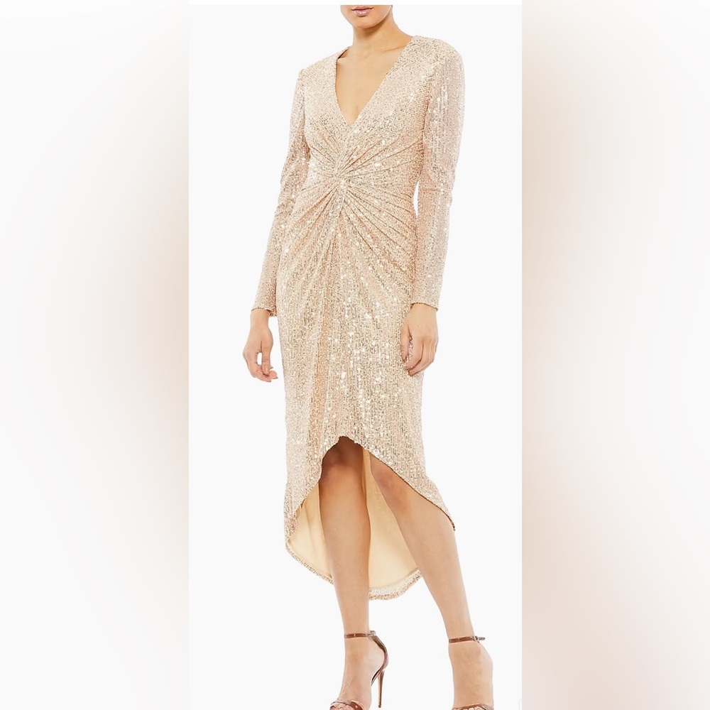Mac Duggal Rose Gold Sequin Long Sleeve Dress